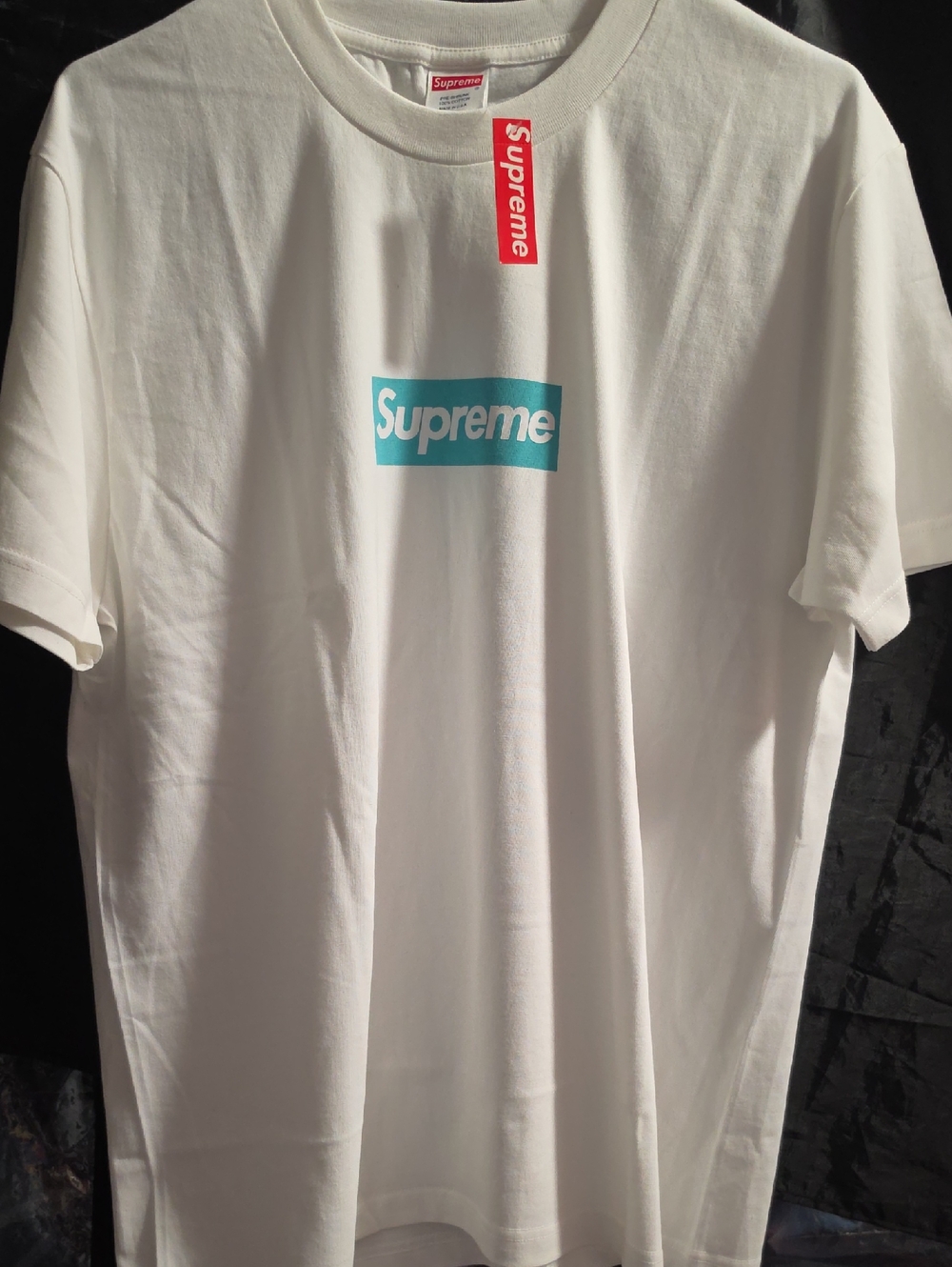 Supreme White T-Shirt with Teal Box Logo